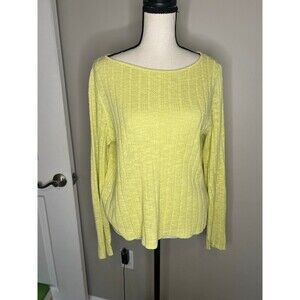 Eileen Fisher Womens Yellow Open Weave Pullover Knit Sweater Sz M